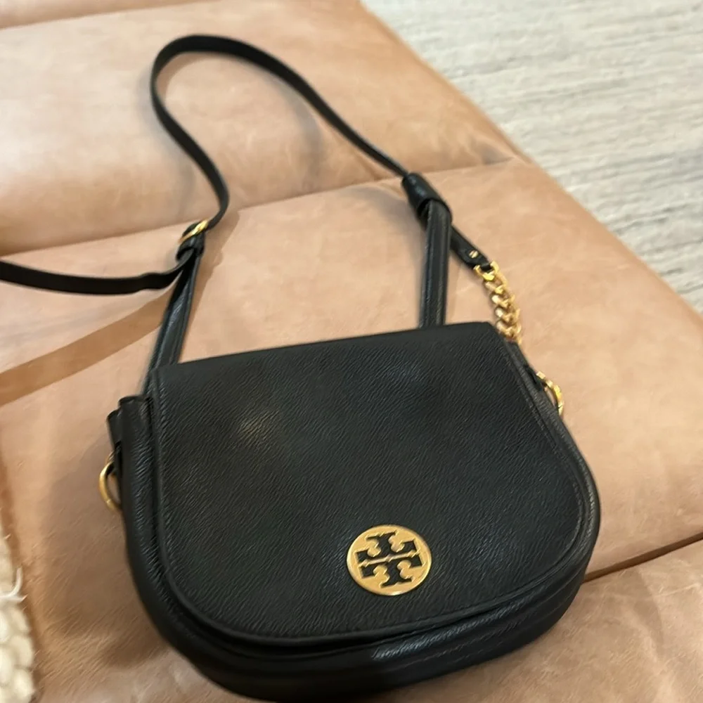 Tory Burch Black Leather Crossbody with Gold Logo